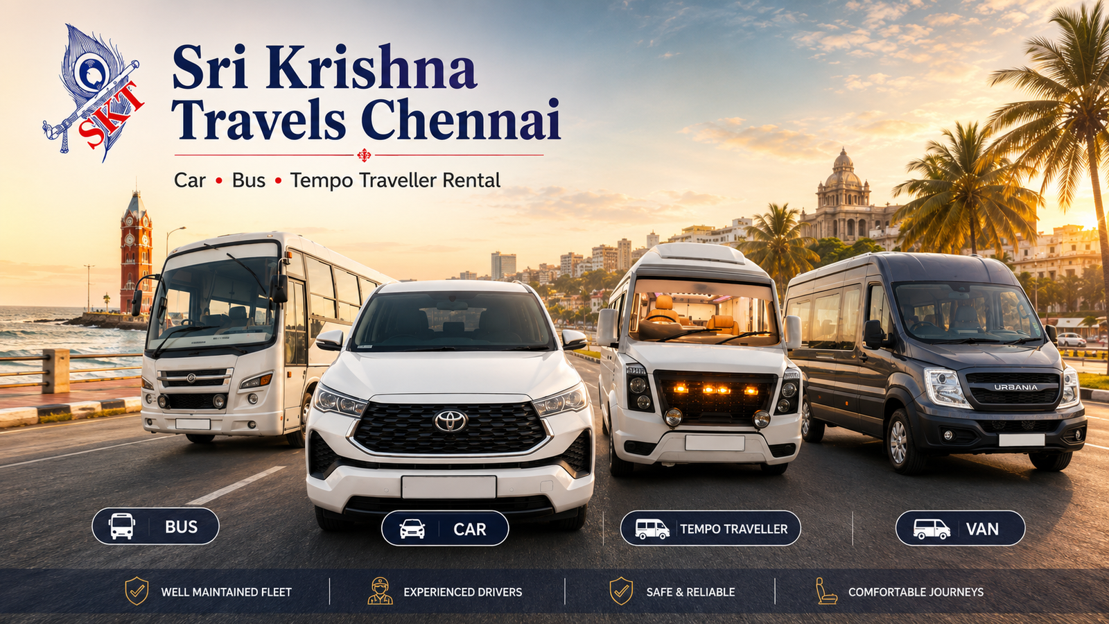 Sri Krishna Travels Chennai bus, car, tempo traveller and van rental fleet